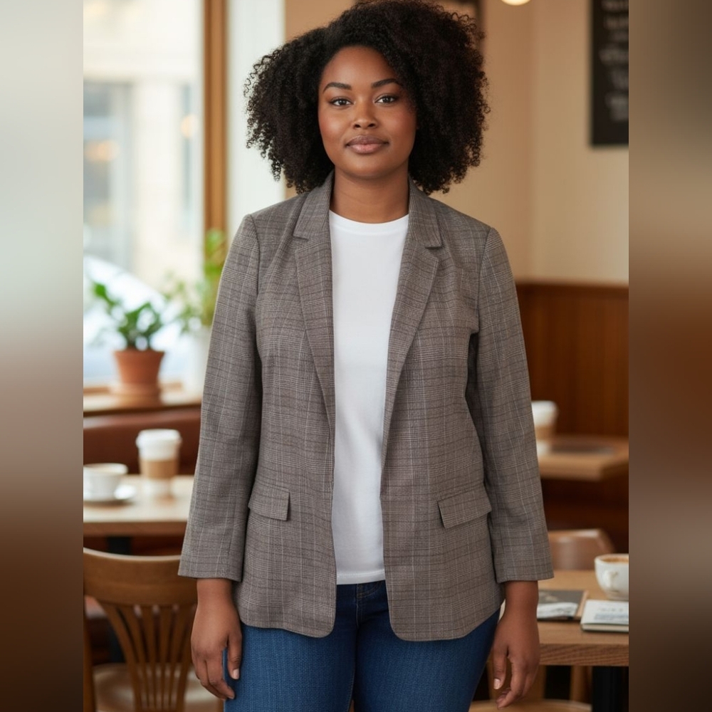Reitmans Taupe Plaid Blazer